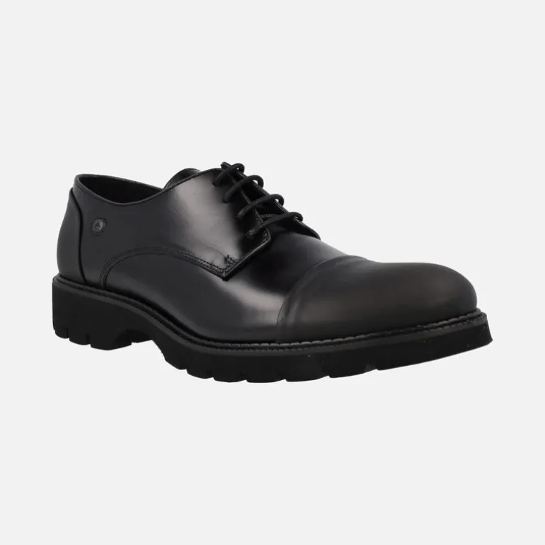 Zapatos de cordones para hombre en antik negro con talón y puntera mates