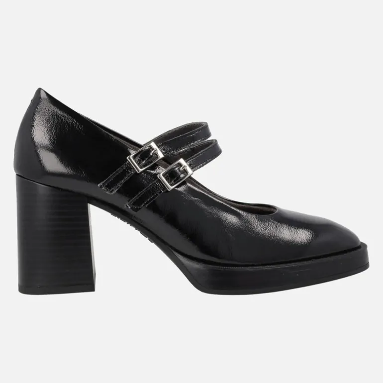 Zapatos de tacón alto en charol negro estilo mary jane