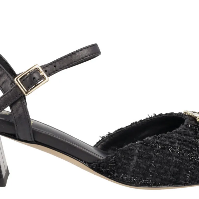 Zapatos de tacón con pala en tejido y adorno de pedrería Julie