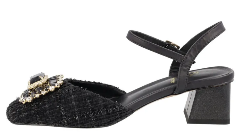 Zapatos de tacón con pala en tejido y adorno de pedrería Julie