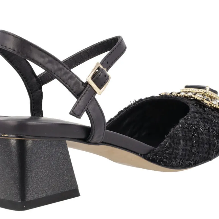 Zapatos de tacón con pala en tejido y adorno de pedrería Julie