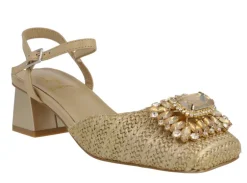 Zapatos de tacón con pala en tejido y adorno de pedrería Julie