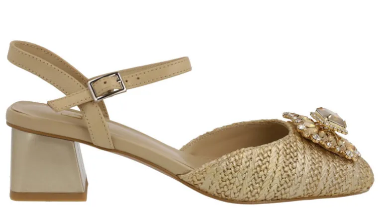 Zapatos de tacón con pala en tejido y adorno de pedrería Julie