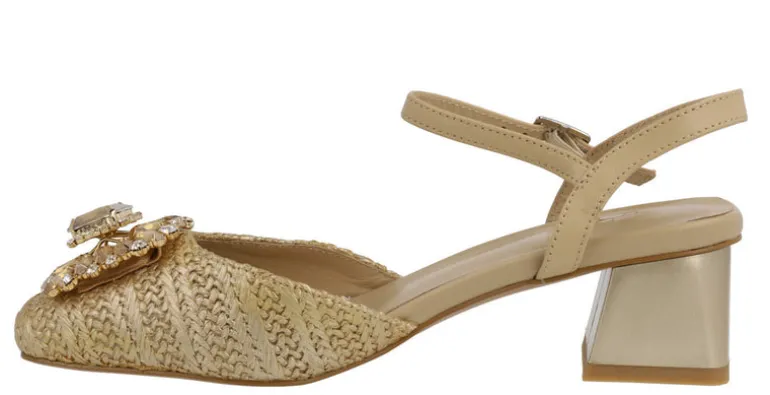 Zapatos de tacón con pala en tejido y adorno de pedrería Julie