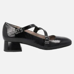 Zapatos de tacón estilo Mary jane en charol negro con puntera cuadrada
