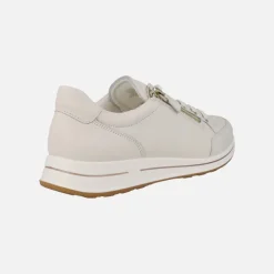 Zapatos deportivos en piel beige con cordones y cremallera