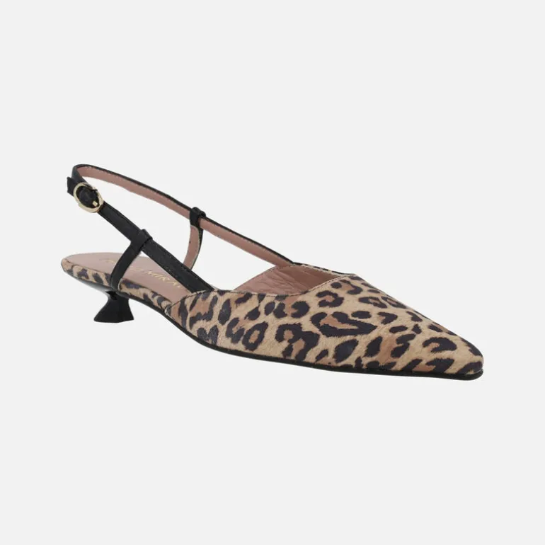 Zapatos destalonados de tacón bajo en ante print leopardo