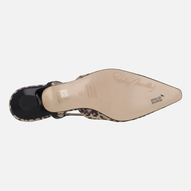 Zapatos destalonados de tacón bajo en ante print leopardo