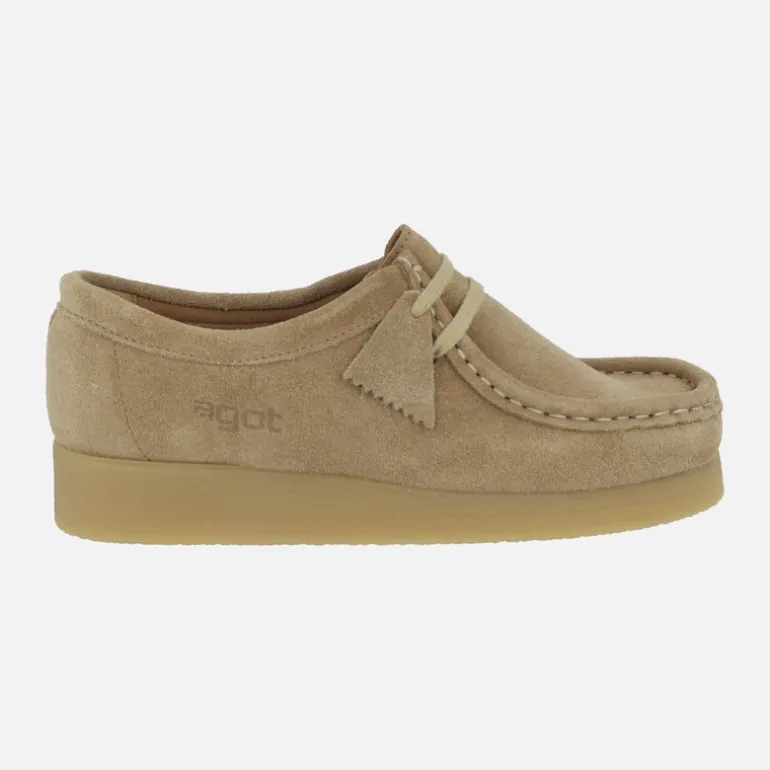 Zapatos en piel serraje para mujer con cordones tipo Wallabee