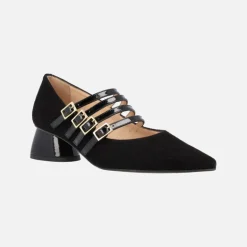 Zapatos Idra de ante negro con 4 pulseras y hebillas