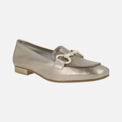 Zapatos mocasines Erika en piel metalizada platino