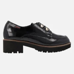 Zapatos negros de charol para mujer con cordones y piso track