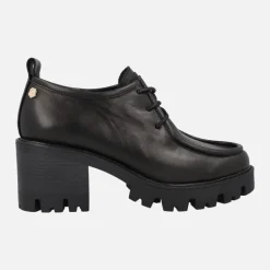 Zapatos negros de piel con cordones y tacón para mujer