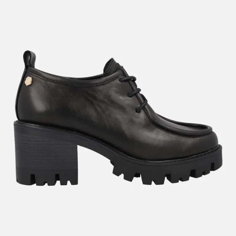 Zapatos negros de piel con cordones y tacón para mujer