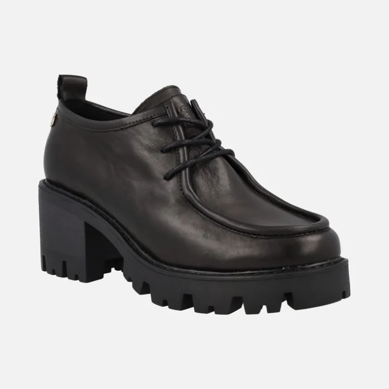 Zapatos negros de piel con cordones y tacón para mujer