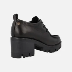Zapatos negros de piel con cordones y tacón para mujer