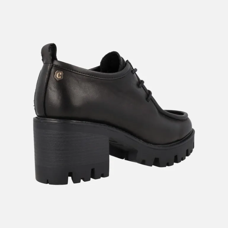 Zapatos negros de piel con cordones y tacón para mujer