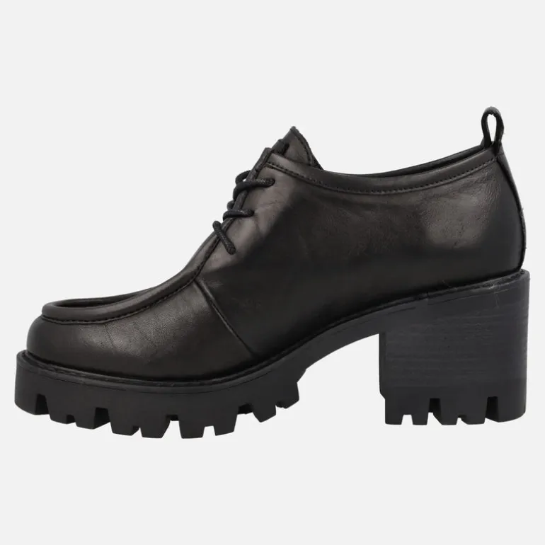 Zapatos negros de piel con cordones y tacón para mujer