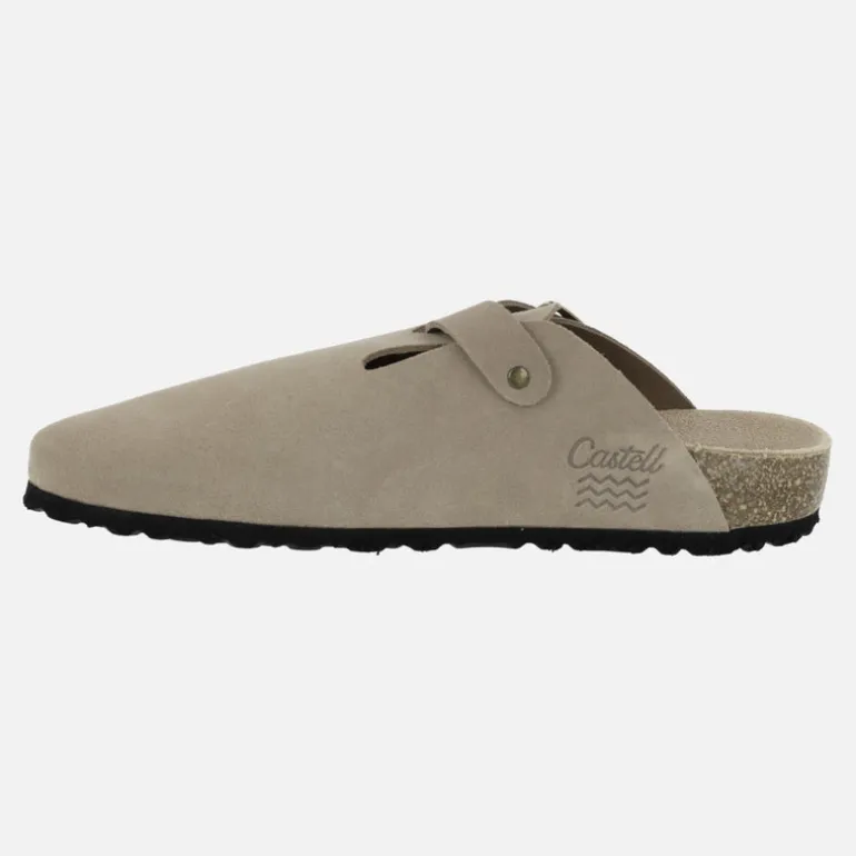 Zuecos bio en serraje taupe para hombre Castell