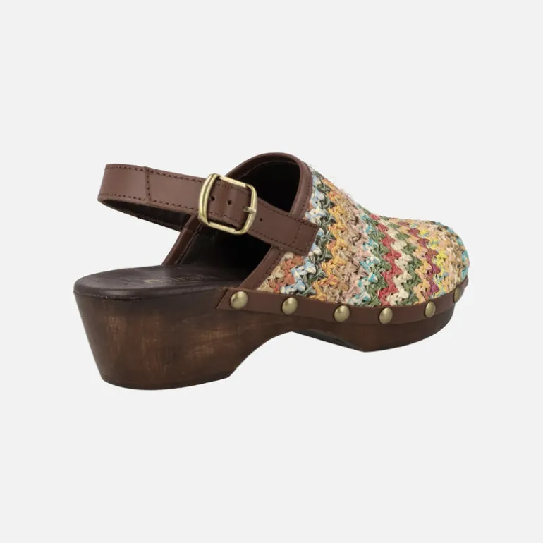 Zuecos con tira al talón en tejido rafia multicolor