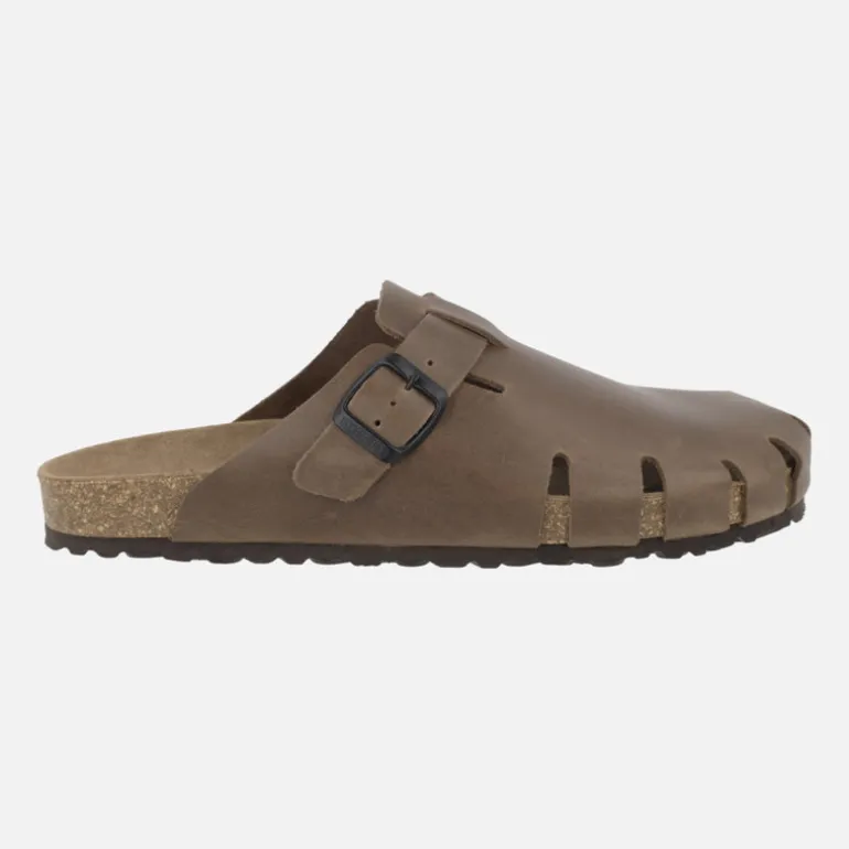 Zuecos de piel engrasada para hombre con hebilla ajustable