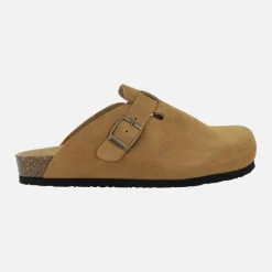 Zuecos de piel serraje con hebilla para mujer modelo Uma