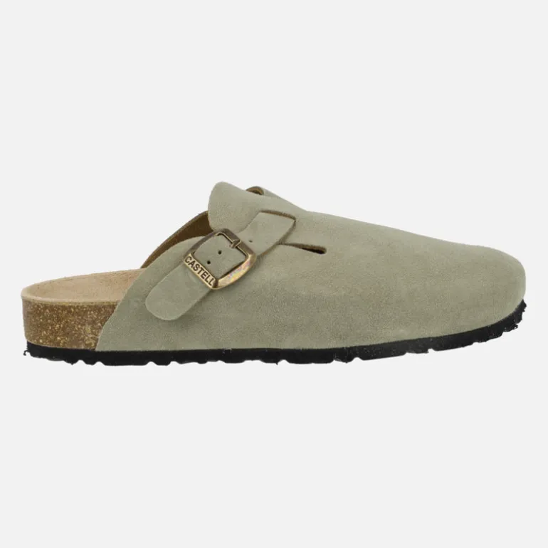 Zuecos estilo bio en serraje kaki para hombre