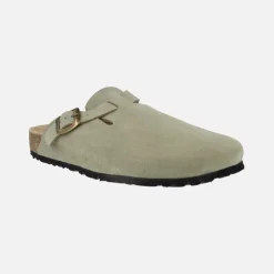 Zuecos estilo bio en serraje kaki para hombre