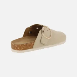 Zuecos Linit en tejido beige con hebilla dorada ajustable