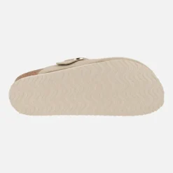 Zuecos Linit en tejido beige con hebilla dorada ajustable