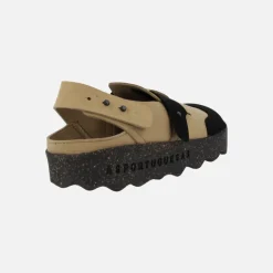 Zuecos para mujer con tira trasera Cute en combinado camel y negro