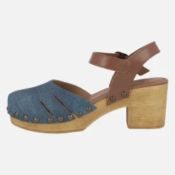 Zuecos Tiziana en combinado denim con pulsera al tobillo y tachas