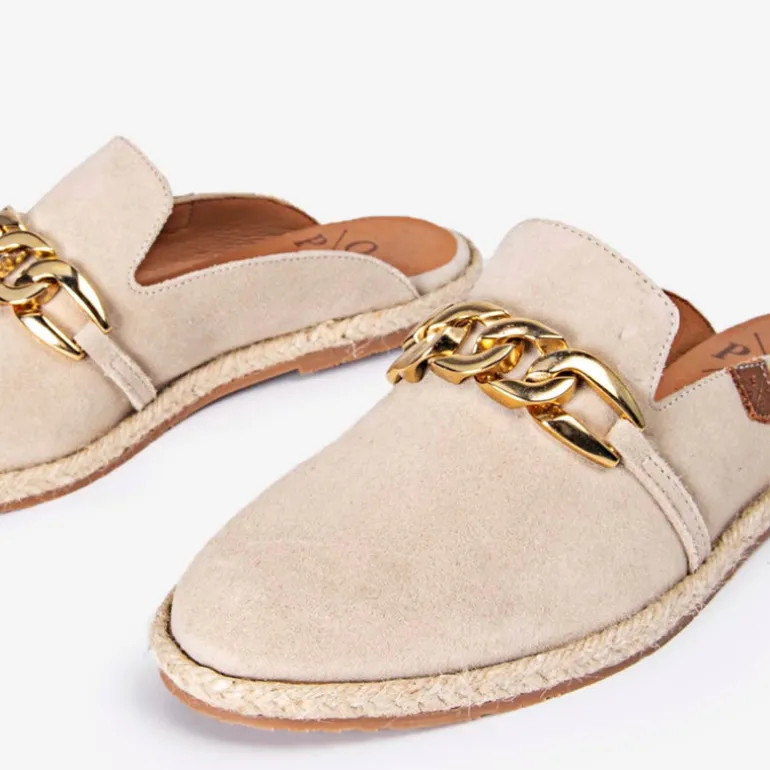Zuecos Turqueta beige con piso de esparto para mujer
